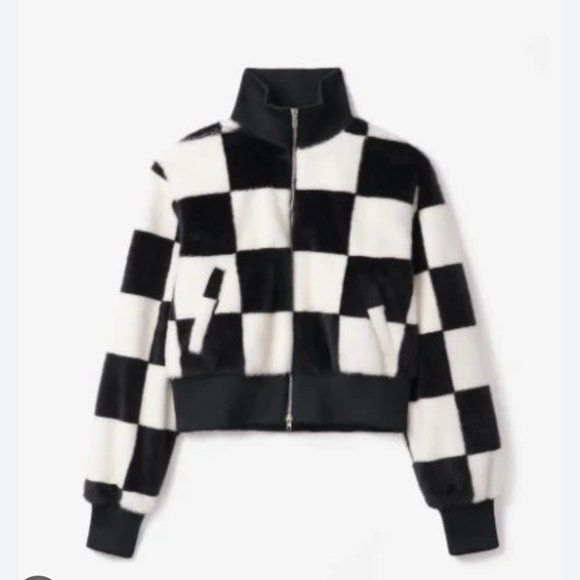 BNWT Noize faux fur checked bomber - Picture 2 of 2